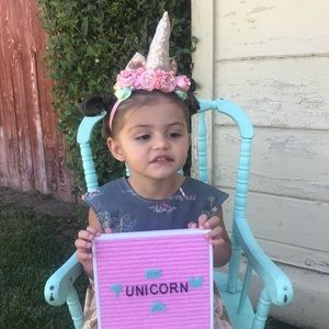 New Unicorn headband with pink & yellow flowers